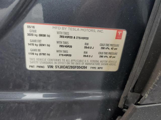 2016 TESLA MODEL X 5YJXCAE28GF004394