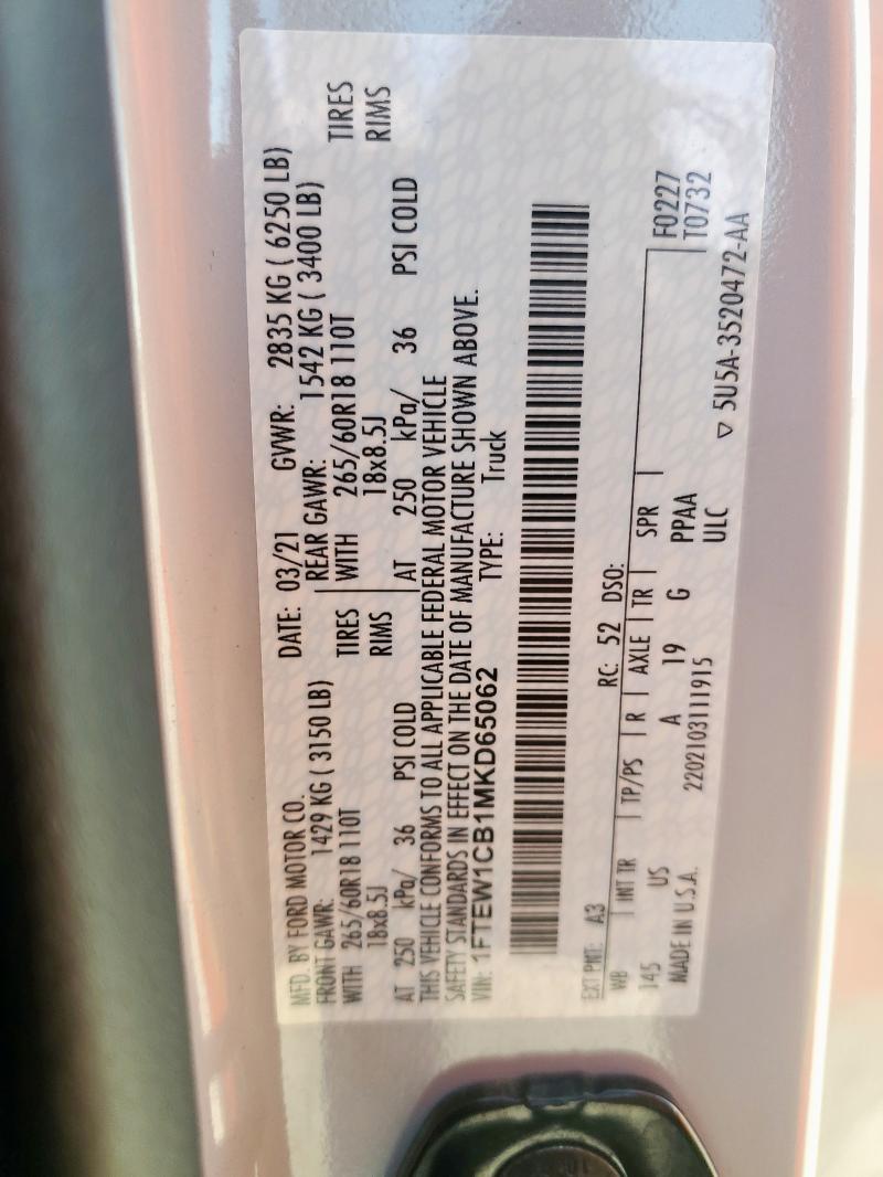 2021 FORD F150 SUPER - 1FTEW1CB1MKD65062