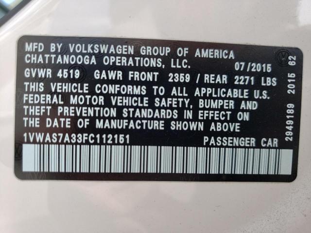 2015 VOLKSWAGEN PASSAT S - 1VWAS7A33FC112151