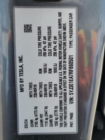 2024 TESLA MODEL 3 - 5YJ3E1EA7RF860501