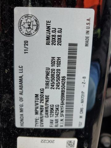 5FNYF6H09MB504286 2021 HONDA PILOT
