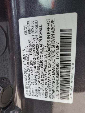 2022 HONDA PILOT SE 5FNYF5H22NB001986