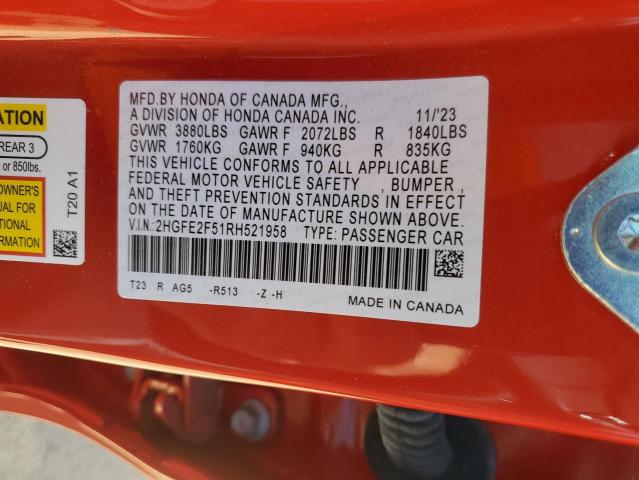 2024 HONDA CIVIC SPOR - 2HGFE2F51RH521958