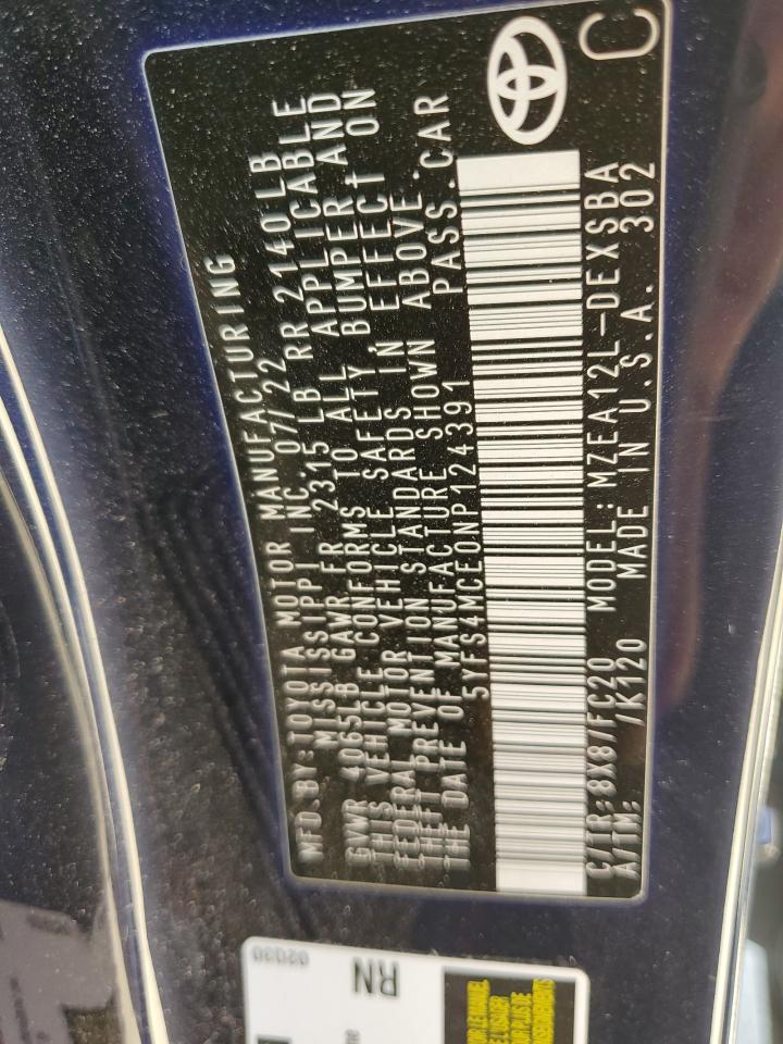 Lot #3311663243 2022 TOYOTA COROLLA SE