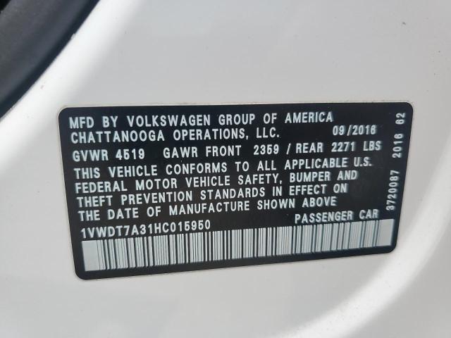 2017 VOLKSWAGEN PASSAT R-L - 1VWDT7A31HC015950