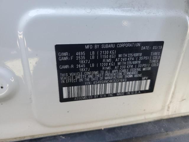 2019 SUBARU OUTBACK 2. 4S4BSANC4K3331043