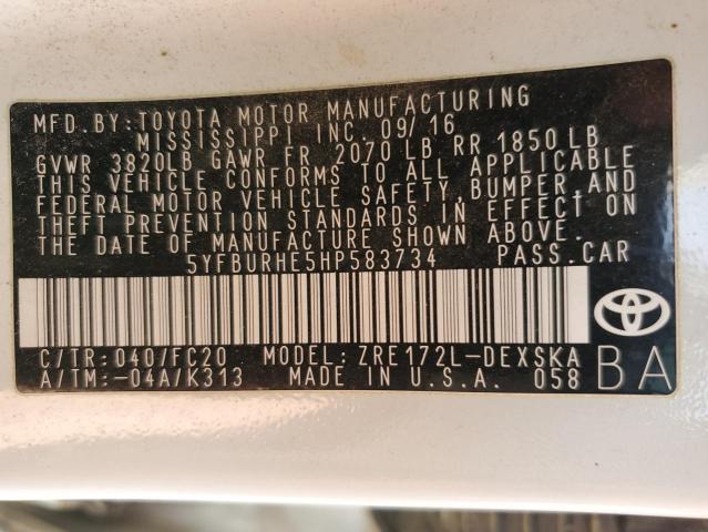 2017 TOYOTA COROLLA L - 5YFBURHE5HP583734
