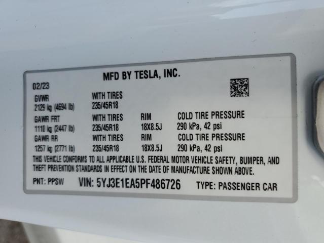 2023 TESLA MODEL 3 - 5YJ3E1EA5PF486726