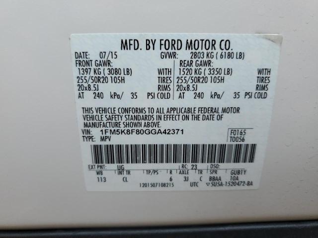 2016 FORD EXPLORER L - 1FM5K8F80GGA42371
