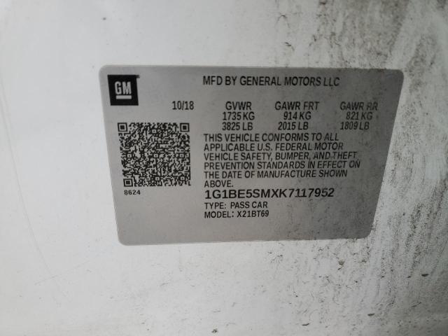 2019 CHEVROLET CRUZE LT 1G1BE5SMXK7117952