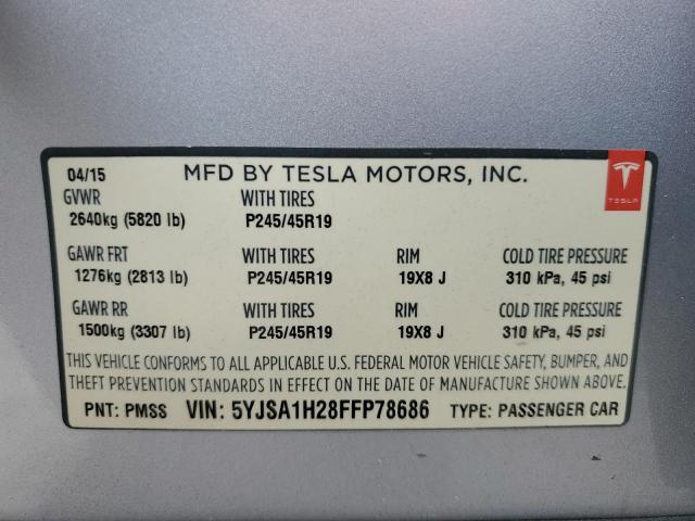 2015 TESLA MODEL S 85 5YJSA1H28FFP78686