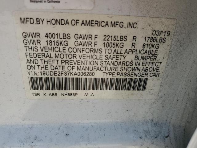 2019 ACURA ILX 19UDE2F37KA006280