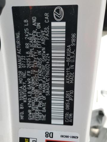 2022 LEXUS ES 300H BA 58ADA1C11NU024224