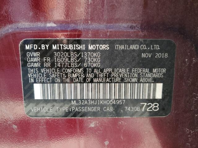 2019 MITSUBISHI MIRAGE ES - ML32A3HJ1KH004957