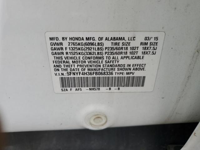 2015 HONDA PILOT SE 5FNYF4H36FB068336