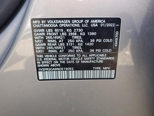 2022 VOLKSWAGEN ATLAS SEL - 1V2FR2CA9NC519052