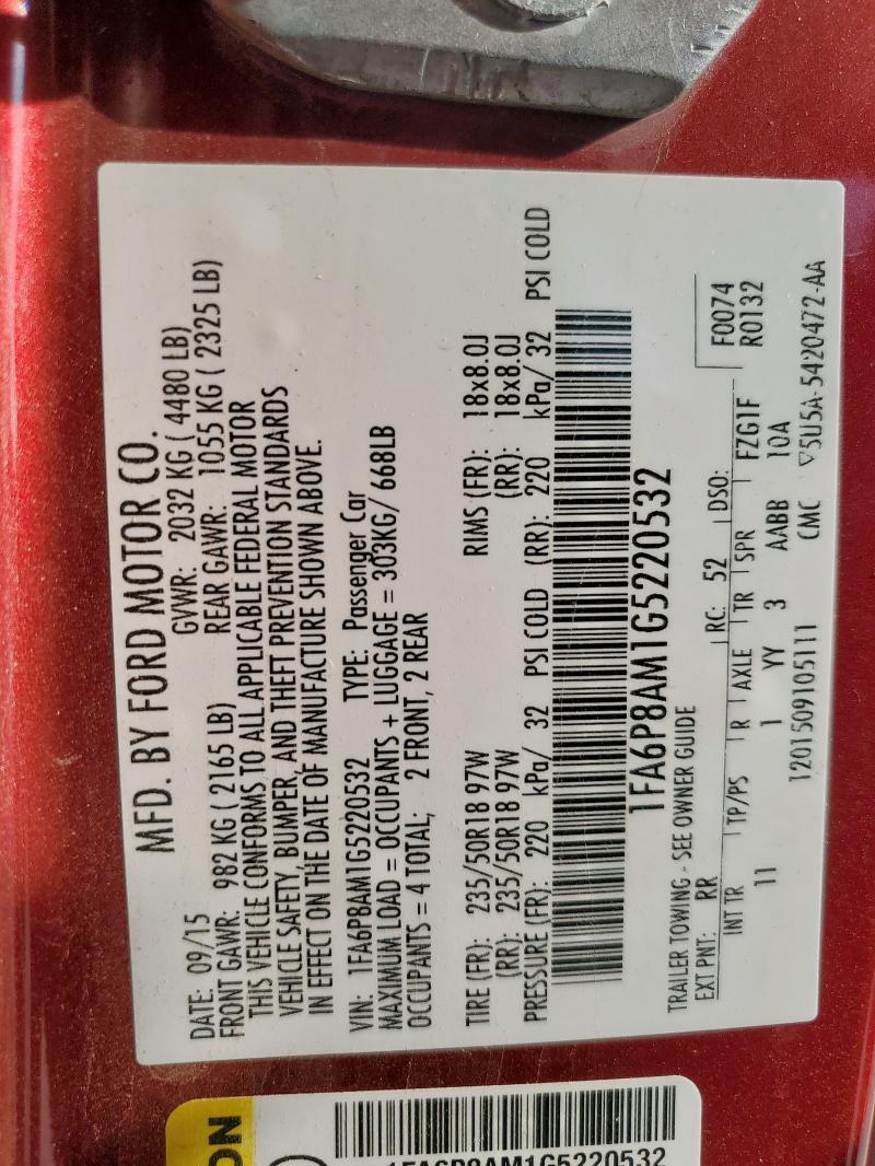 2016 FORD MUSTANG - 1FA6P8AM1G5220532