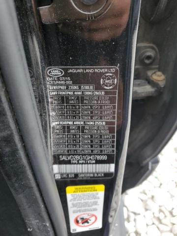 2016 LAND ROVER RANGE ROVE SALVD2BG1GH078999