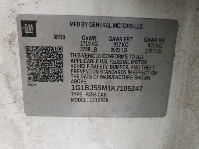 2019 CHEVROLET CRUZE 1G1BJ5SM1K7105247