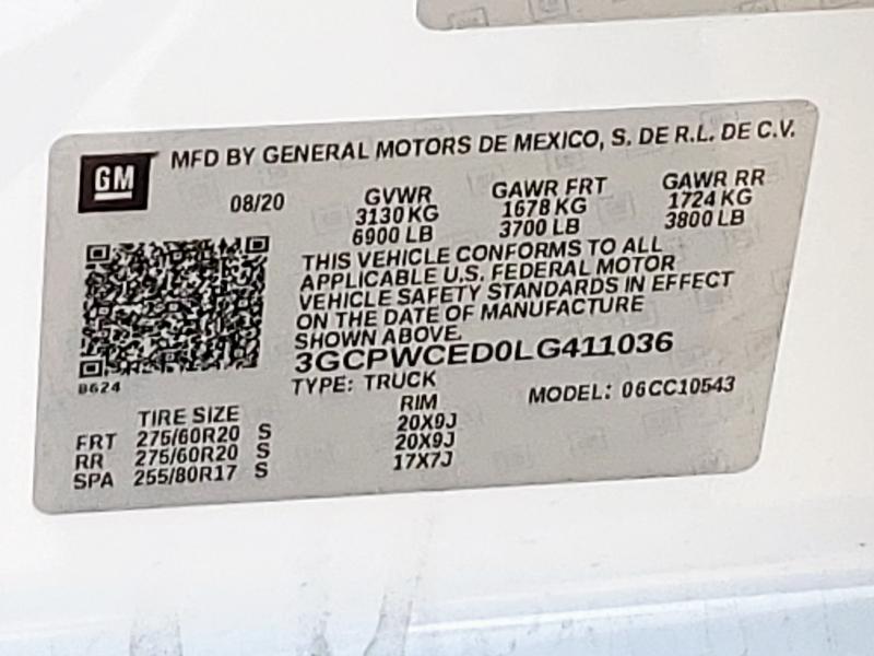 2020 CHEVROLET SILVERADO - 3GCPWCED0LG411036