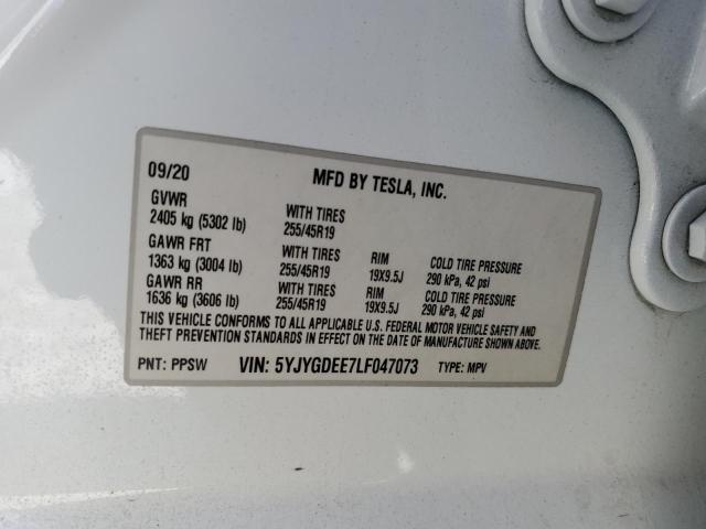 2020 TESLA MODEL Y - 5YJYGDEE7LF047073