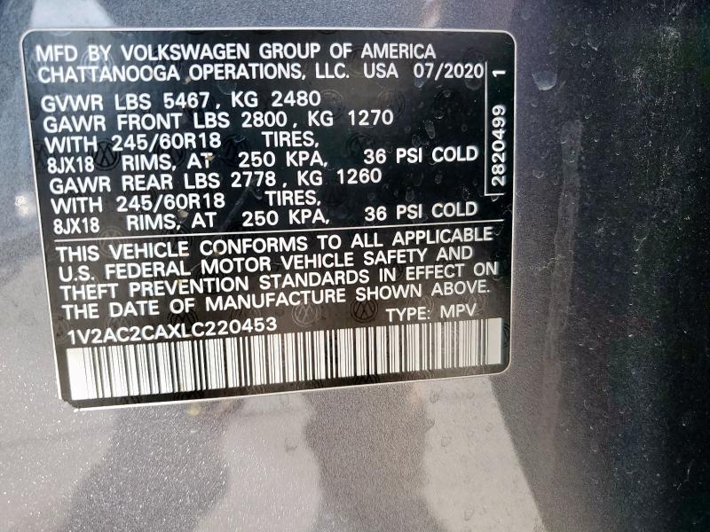 2020 VOLKSWAGEN ATLAS CROS - 1V2AC2CAXLC220453