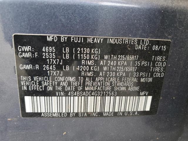 2016 SUBARU OUTBACK 2. 4S4BSADC4G3212563