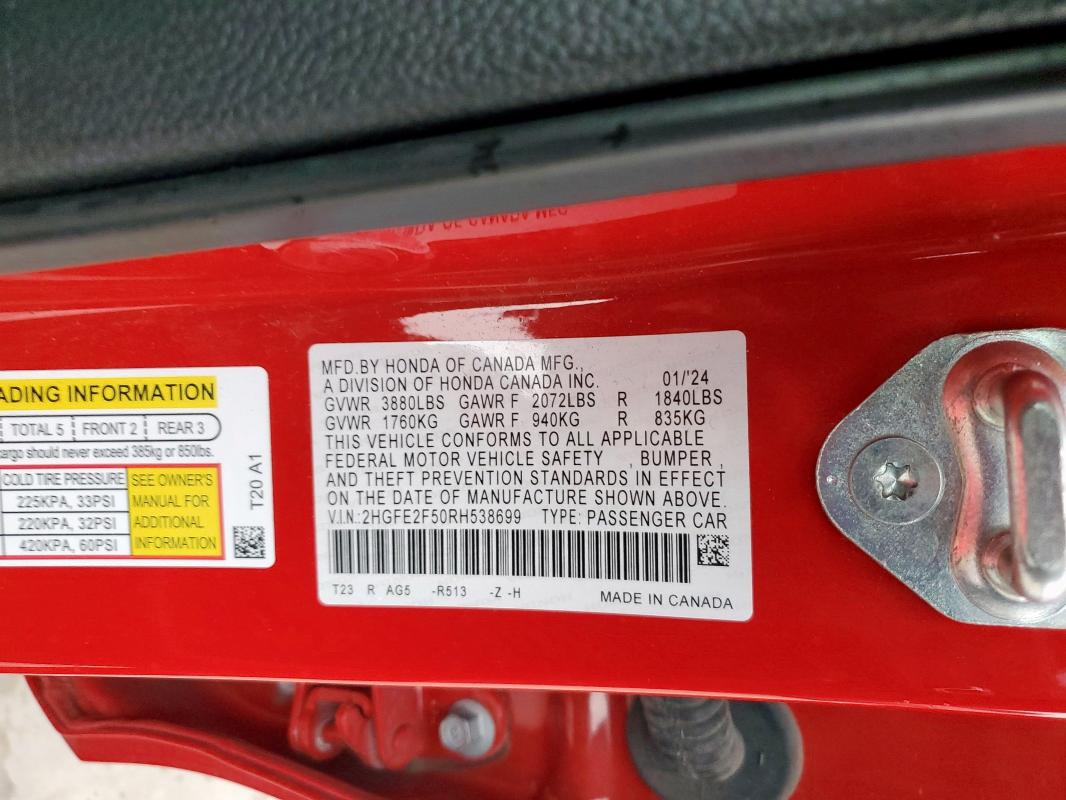 2024 HONDA CIVIC SPOR - 2HGFE2F50RH538699