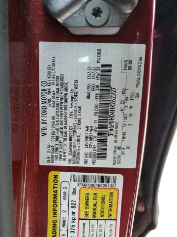 2017 FORD FUSION SE - 3FA6P0HD4HR262327