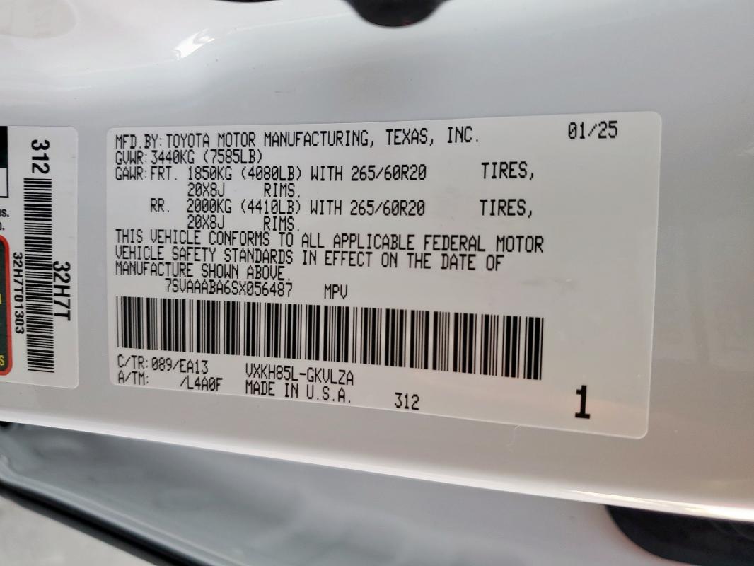 2025 TOYOTA SEQUOIA SR 7SVAAABA6SX056487