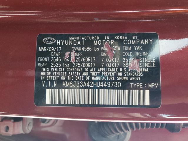 2017 HYUNDAI TUCSON LIM - KM8J33A42HU449730