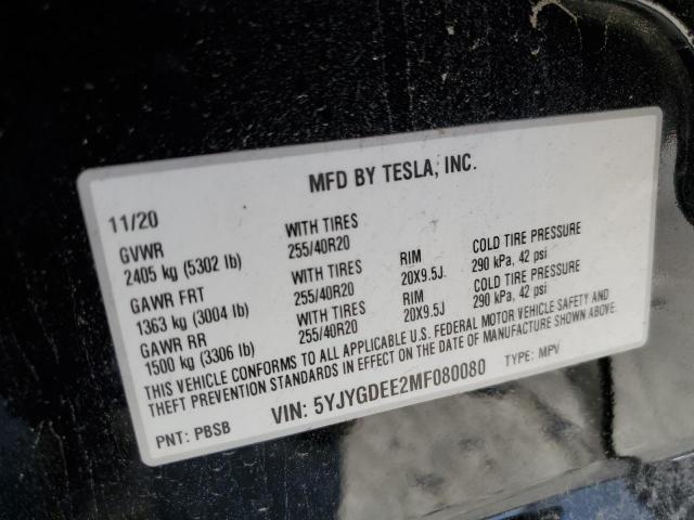 2021 TESLA MODEL Y 5YJYGDEE2MF080080