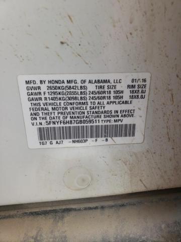 2016 HONDA PILOT EXL - 5FNYF6H87GB059511