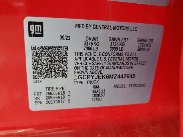 2021 CHEVROLET SILVERADO - 1GCPYJEK6MZ442645