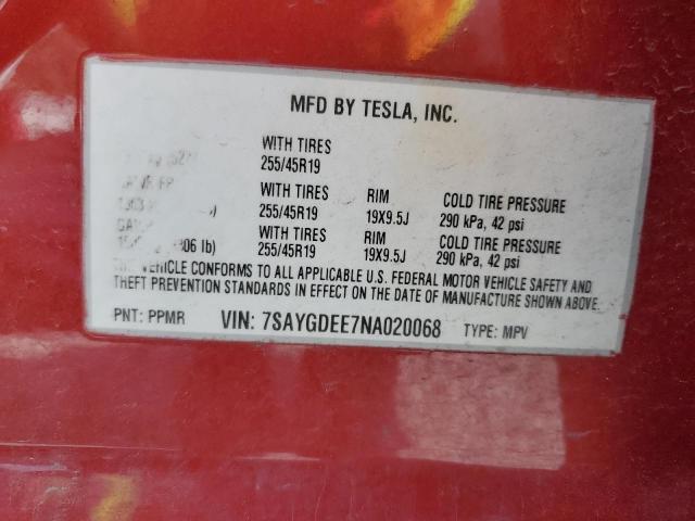 2022 TESLA MODEL Y 7SAYGDEE7NA020068