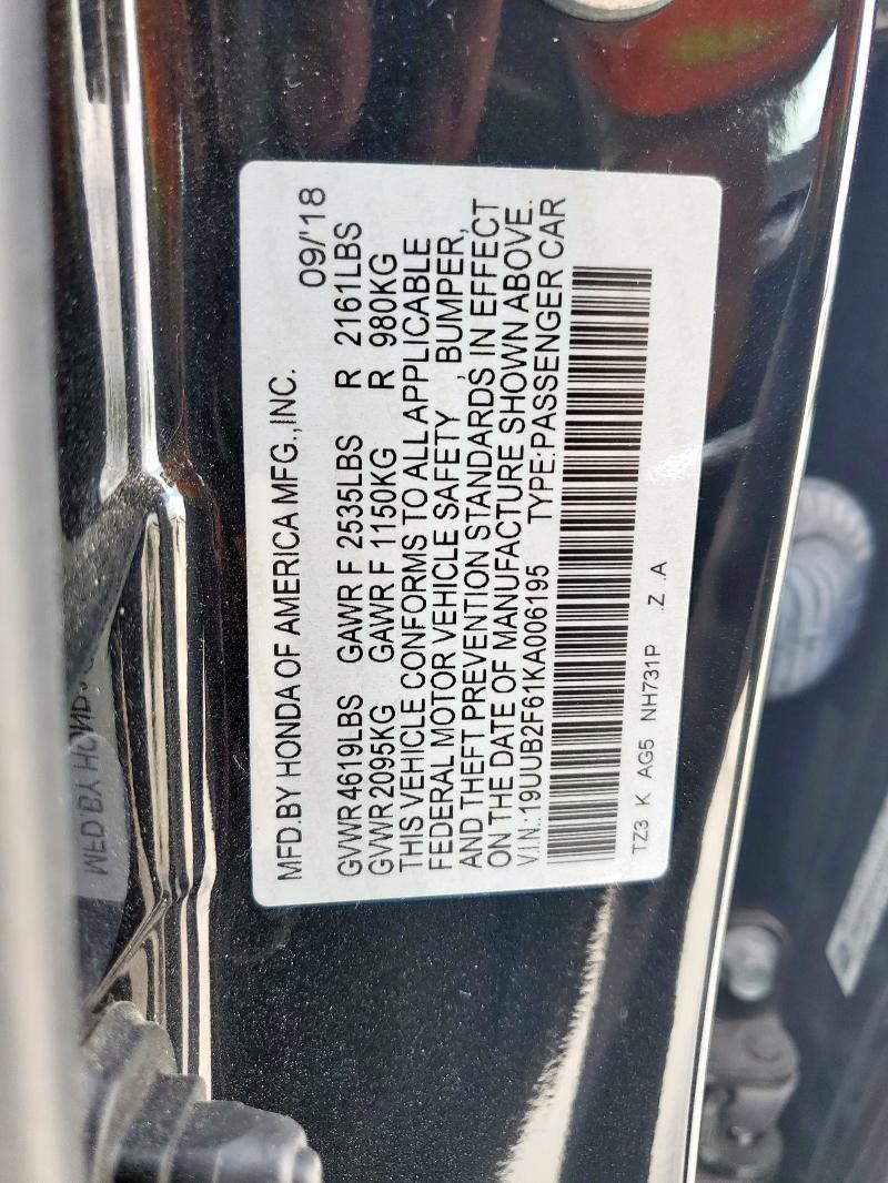 2019 ACURA TLX TECHNO 19UUB2F61KA006195