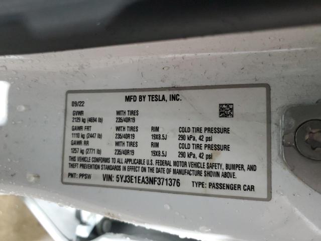 2022 TESLA MODEL 3 - 5YJ3E1EA3NF371376