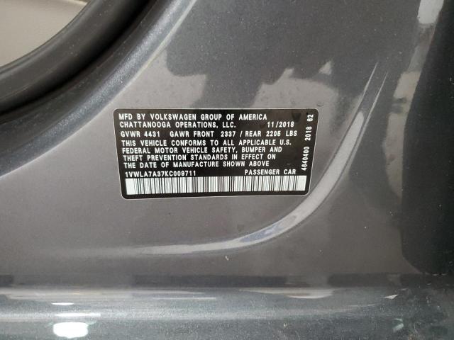 2019 VOLKSWAGEN PASSAT WOL 1VWLA7A37KC009711