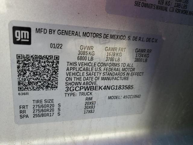 2022 CHEVROLET SILVERADO - 3GCPWBEK4NG183585