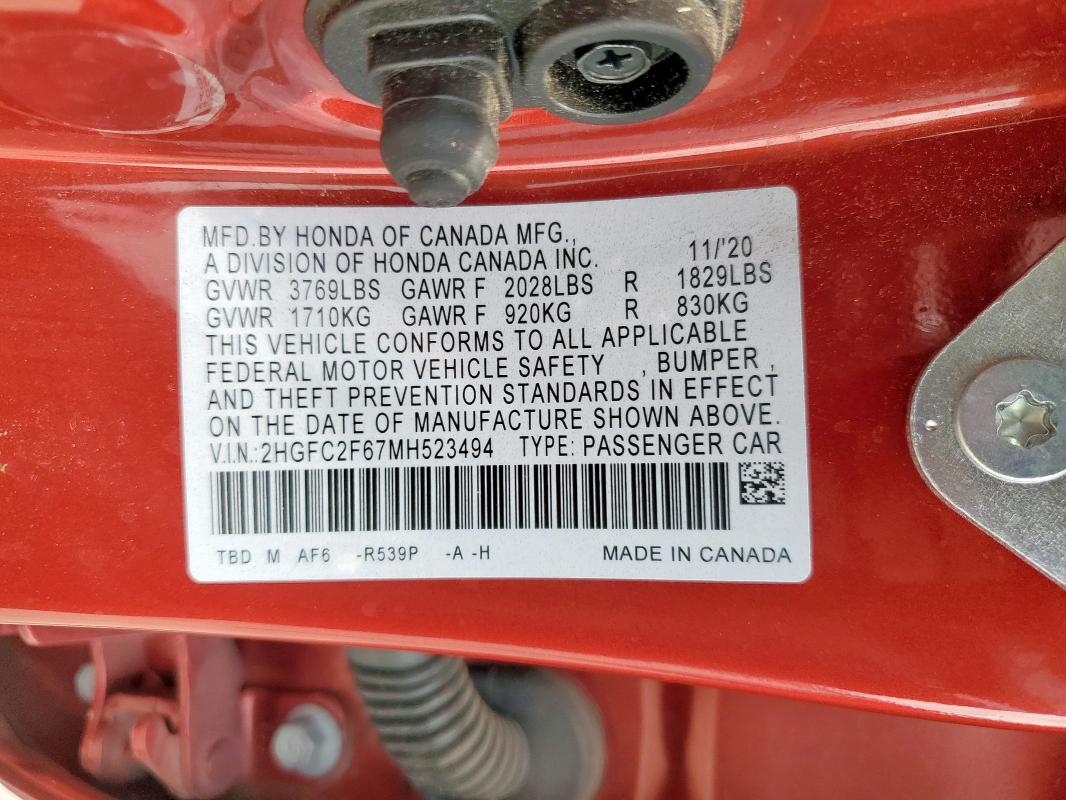 2021 HONDA CIVIC LX - 2HGFC2F67MH523494