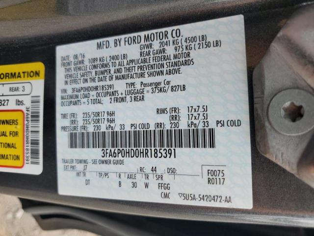 2017 FORD FUSION SE - 3FA6P0HD0HR185391
