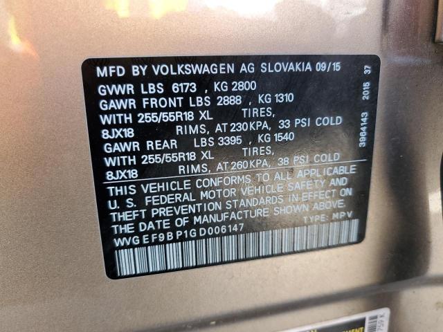 2016 VOLKSWAGEN TOUAREG SP WVGEF9BP1GD006147
