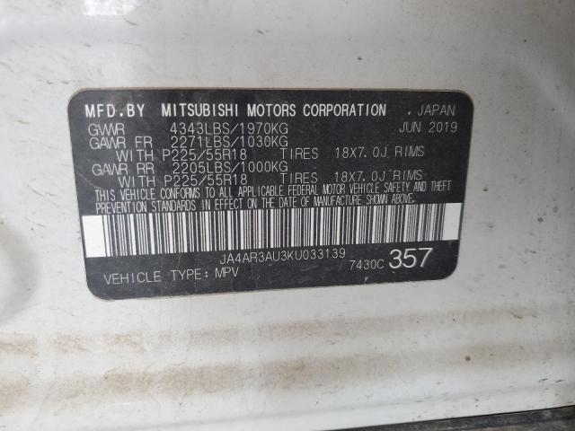 2019 MITSUBISHI OUTLANDER - JA4AR3AU3KU033139