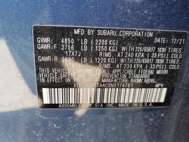 2022 SUBARU OUTBACK 4S4BTAAC5N3174761