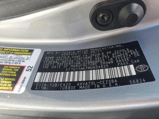 2021 TOYOTA CAMRY SE 4T1G11AK7MU604625