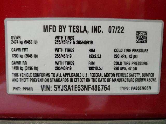 2022 TESLA MODEL S - 5YJSA1E53NF486764