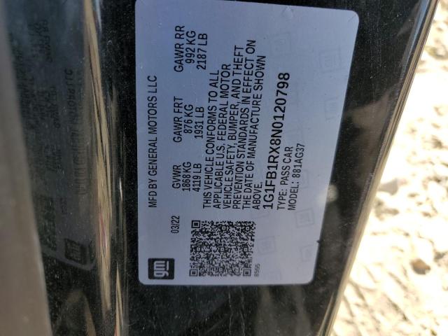 2022 CHEVROLET CAMARO LS 1G1FB1RX8N0120798