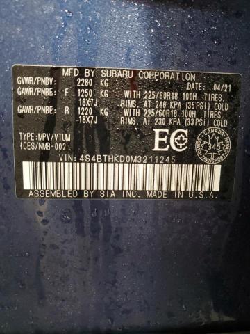 2021 SUBARU OUTBACK OU 4S4BTHKD0M3211245
