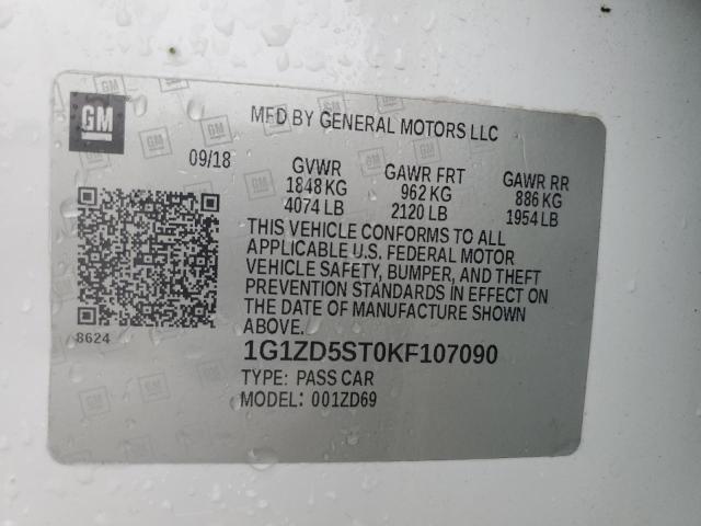 2019 CHEVROLET MALIBU LT - 1G1ZD5ST0KF107090