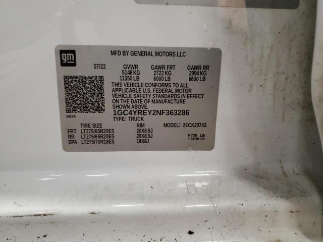 2022 CHEVROLET SILVERADO - 1GC4YREY2NF363286